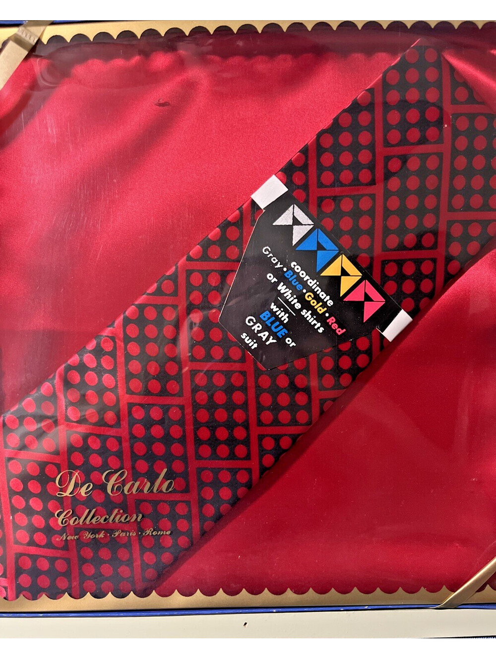 Vintage DeCarlo Collection Tie New In Original Box Red Black Domino Geometric